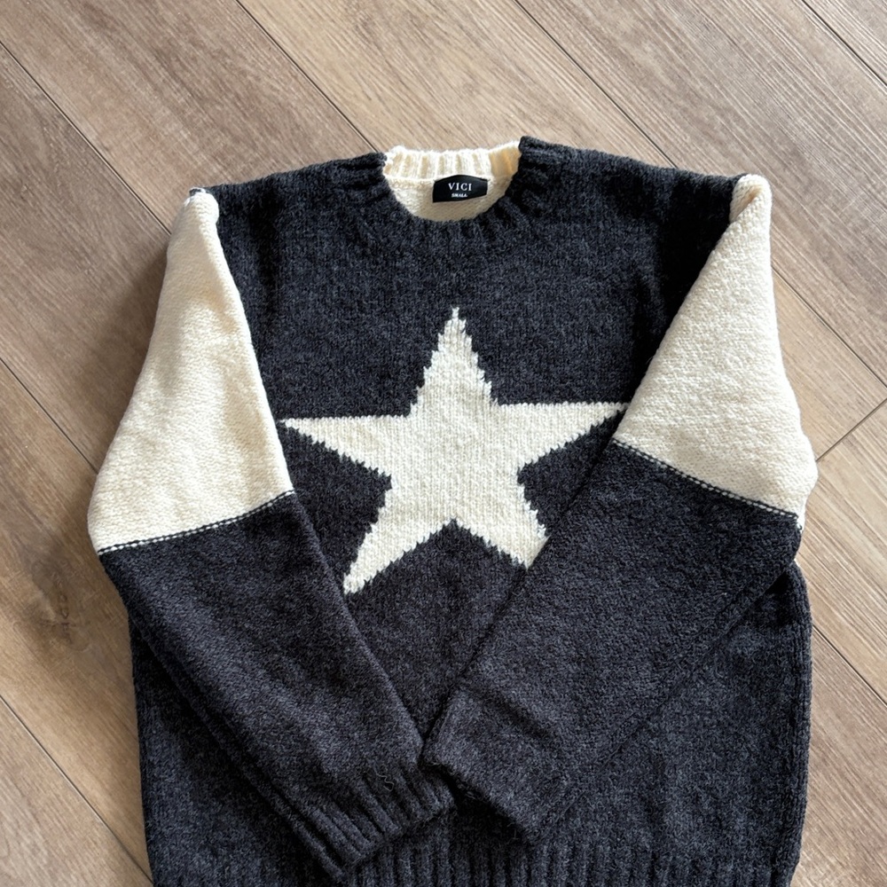 Vici Black and Cream Star Knit Sweater